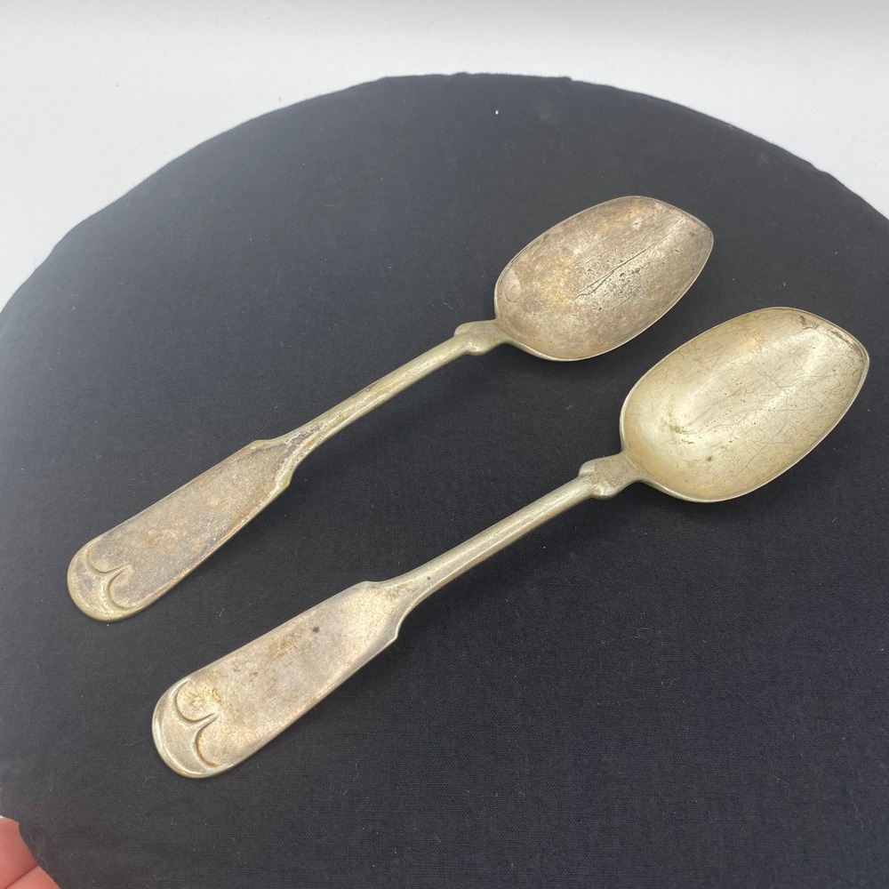 Antique Holmes & Edwards 8" Tablespoons Silver Fiddle Heart Silverplate Set of 2